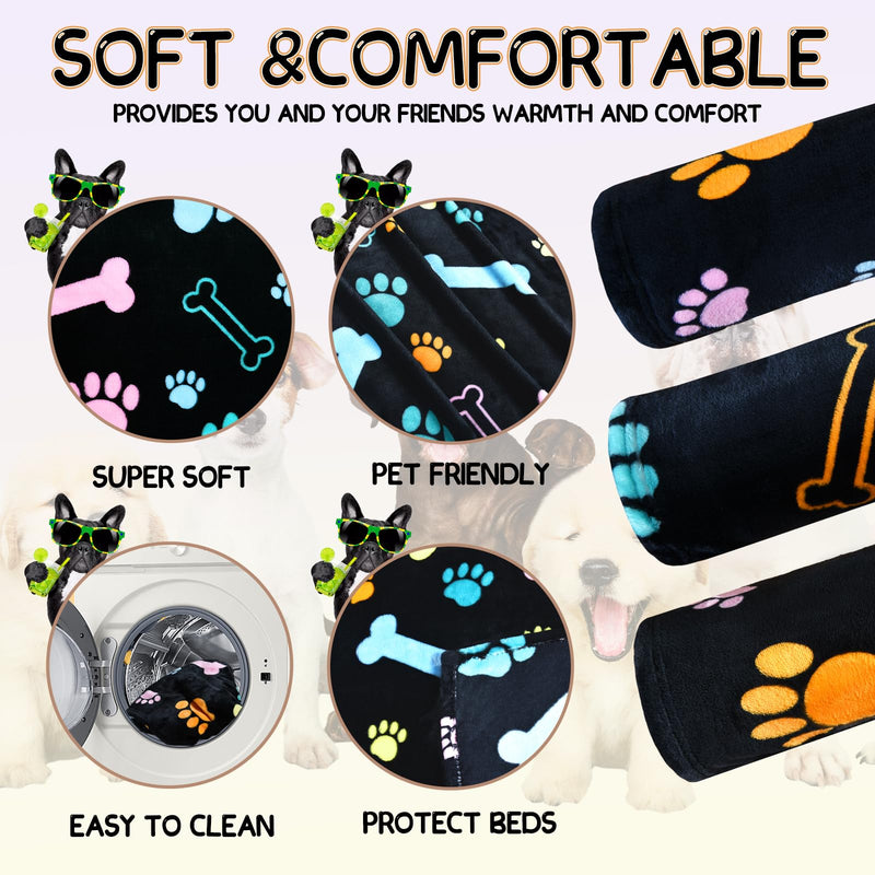 Rezutan Dog Blankets for 3 Pack Large Medium Pet Cat, Soft Fuzzy Washable Blanket, Comfort Flannel Suitable for Dogs Kennels & Beds, Sofas, Furniture, Gifts Puppy Essentials, 41 x 31 inch, Black Black(3 Pices） Large,41x31inch - PawsPlanet Australia