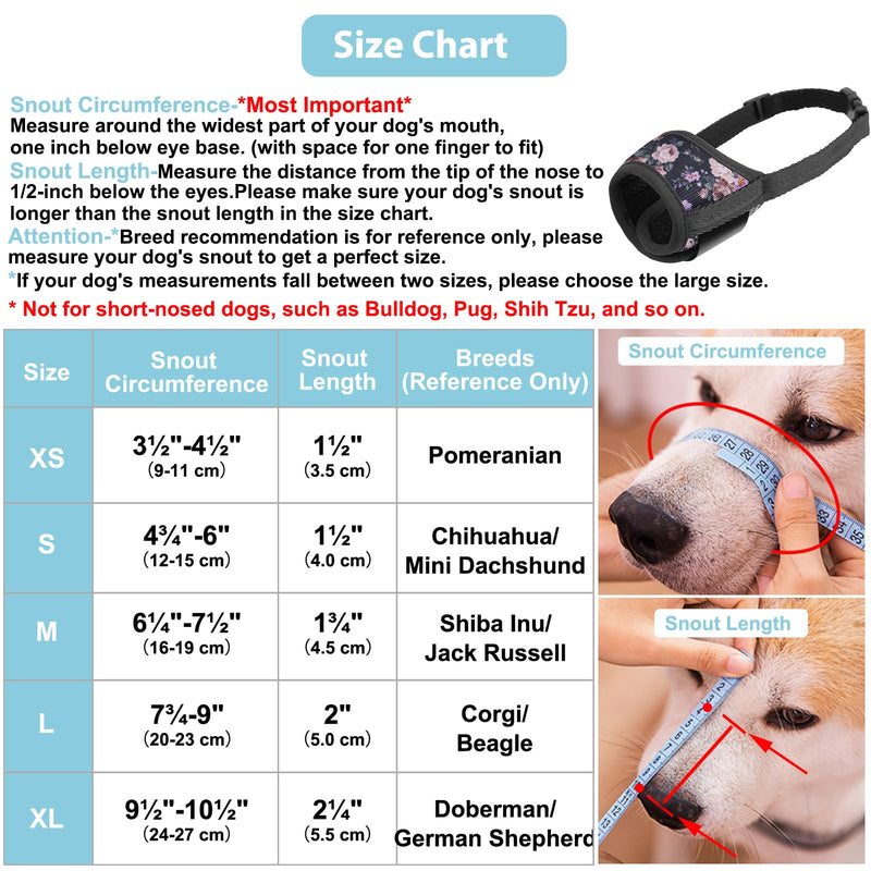 LUCKYPAW Dog Muzzle Soft Dog Muzzle for Small Medium Large Sized Dogs Breathable Muzzle for Dog to Prevent Biting Chewing Pattern Muzzle with Adjustable Strap (M-Snout(6¼-7½"), Black Rose) M-Snout(6¼-7½") - PawsPlanet Australia