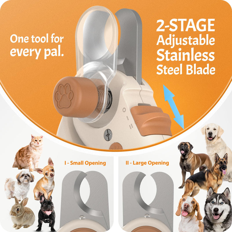 Pet Nail Clipper PRO 2026 - Quick-Vision LED Light | 2-Stage Adjustable Professional-Grade Blade | Adjustable Magnifier Safety Guard - for Cats, Small, Medium and Large Dogs - Brown Medium&Large