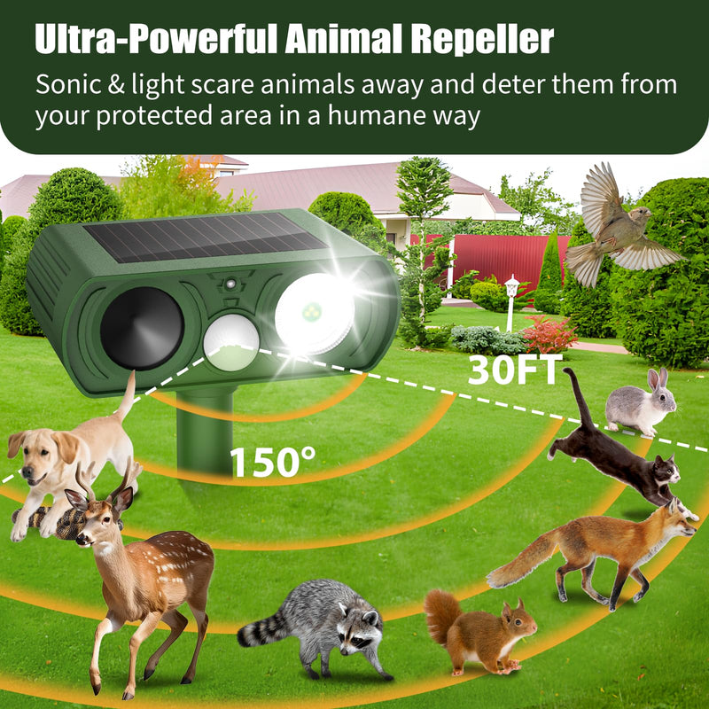 Solar Ultrasonic Animal Repellent, Deer Repellent Devices Waterproof, Cat Repellent Outdoor with Motion Detection Squirrel Skunk Rabbit Dog Raccoon Deterrents Animal Repeller for Yard, 1 Pack, Green - PawsPlanet Australia