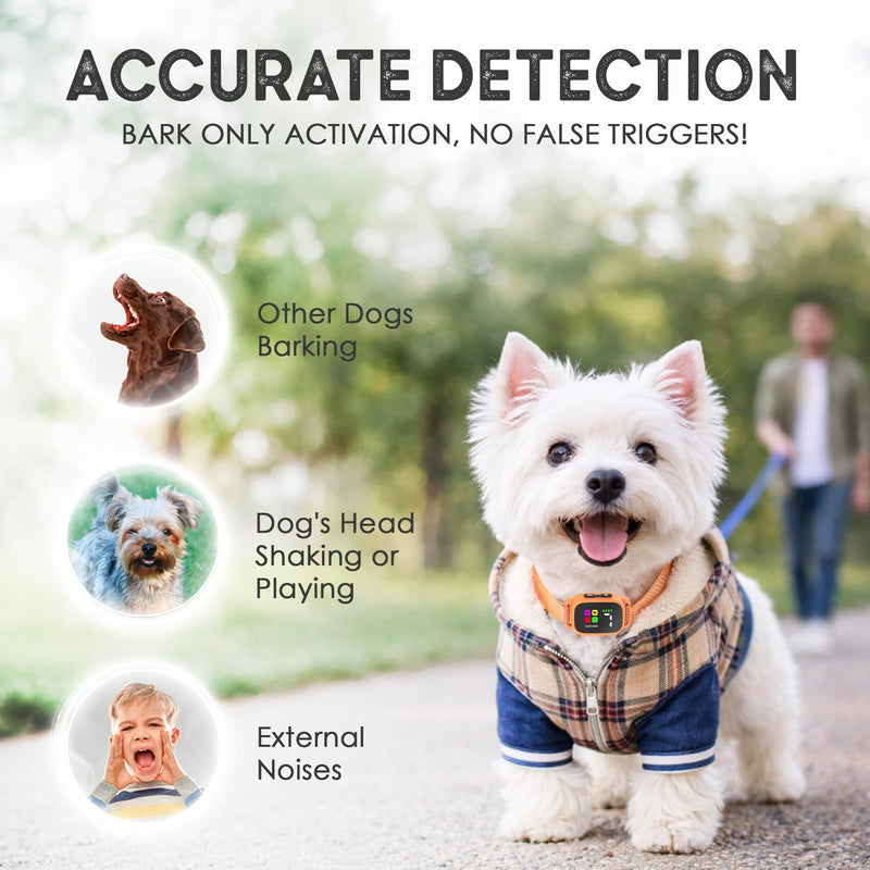 Tiny Bark Collar for Small Dogs 5-15 lbs and Puppies - No Shock Anti Barking Collar - Rechargeable Smart Collar for Dog Training with 7 Sensitivity Levels and 3 Beep&Vibration Modes (Pure Orange) Pure Orange