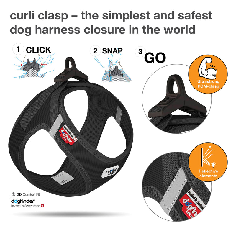 Vest Harness curli Clasp Cord Black S 2XS Orange - PawsPlanet Australia