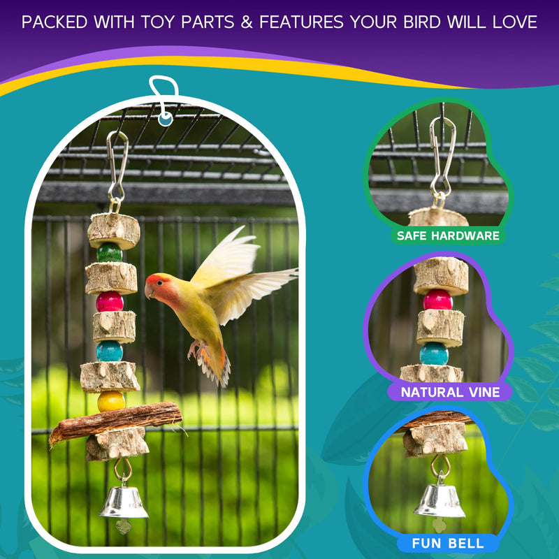 Bird Parakeet Toys 7PCS - Perch Parrot Cage Accessories Chewing Stuff, Natural Wooden Foraging Chew Toys for Budgerigars, Conure, Cockatiel, Finch, Lovebirds, Perches for Medium, Small Birds