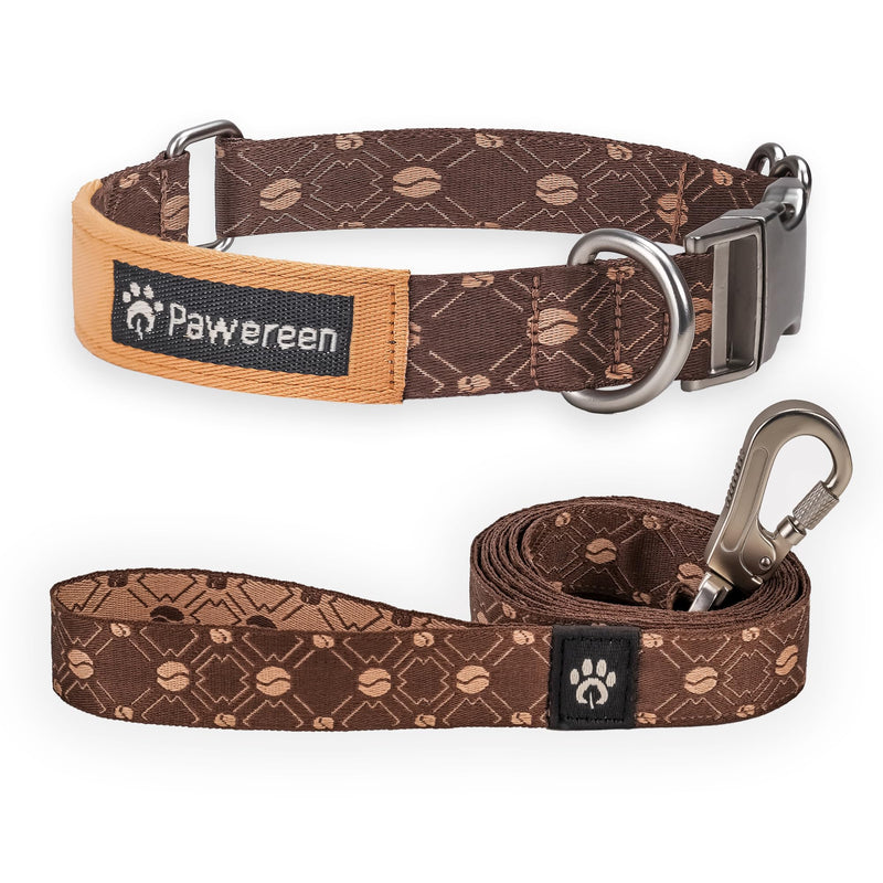 Eco-Friendly Dog Collar and Leash Set, Recycled Soft-Woven Material, Unique Design, Weave Pattern, Cute and Fashionable, Adjustable Size for Small/Medium/Big Dog, Coffee, Size S S (11.8-15.8inch) Coffee-Set - PawsPlanet Australia