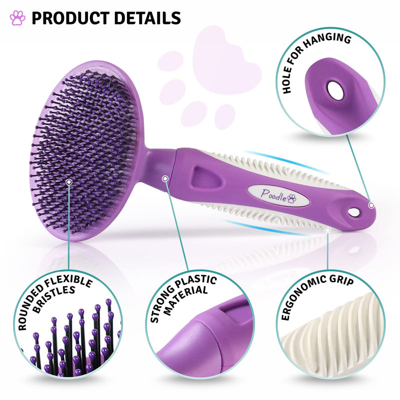 Poodle Pet Bundle - Round Bristle Pet Brush for Dogs and Cats + Dematting Fur Rake Comb Brush for Dogs and Cats for Detangling Matted or Knotted Undercoat Hair - PawsPlanet Australia