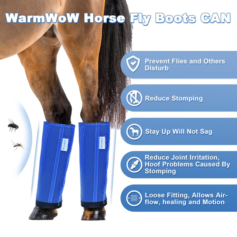 Horse Fly Boots Set of 4, Fly Boots for Horses, Leggings for Horses, Reduce-Stomping, Breathable Mesh, Loose Fitting, Stay Up Not Sag, No Rub Blue