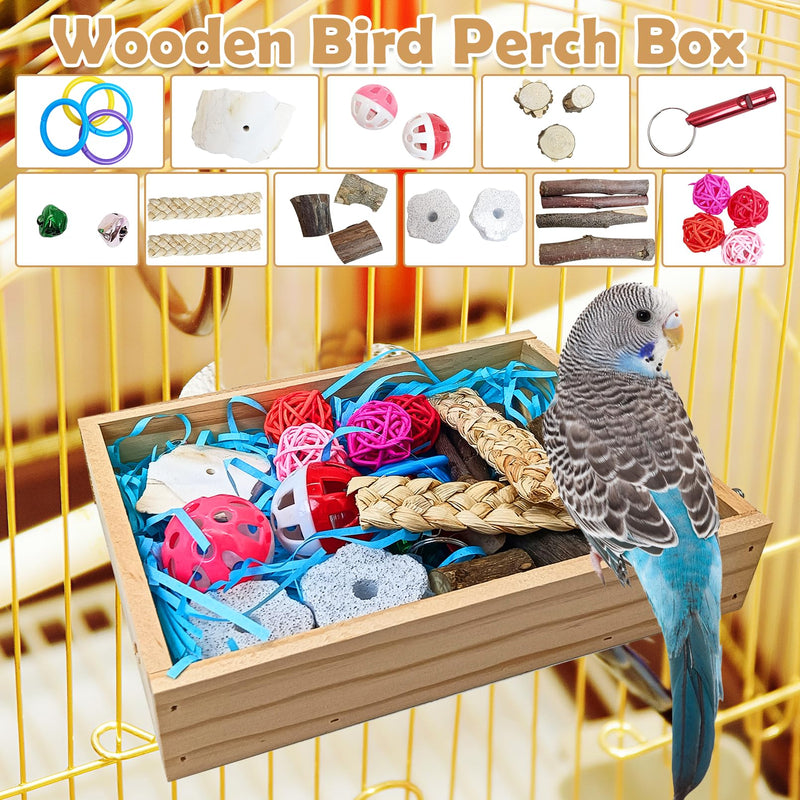 BNOSDM Bird Foraging Toys Box Colorful Parrot Foraging and Shredding Toy Boxes Natural Bird Toy Wooden Birds Chewing Toys for Parakeet, Conure, Cockatiel, Budgies, Lovebirds (Small) 7.87x 5.9x 1.57in - PawsPlanet Australia