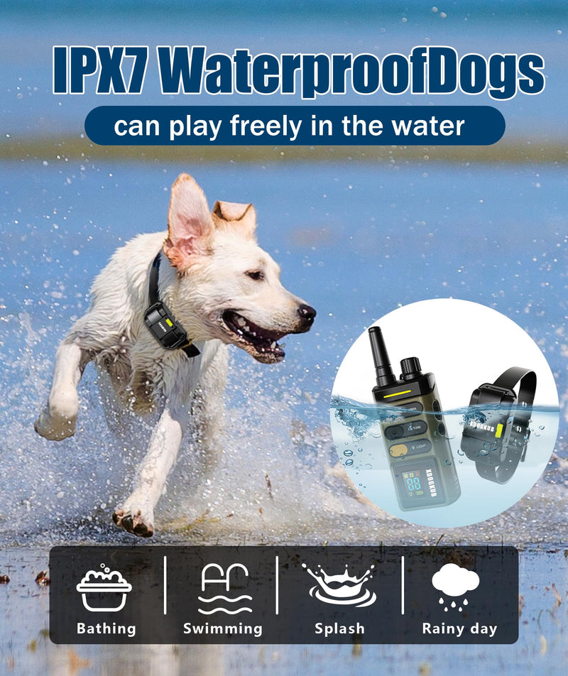 Long Range Dog Training Collar with Remote 1 Mile/5280 Ft Safe Shock, Vibrate, Tone Collar with Flashing Beacon Lights Rechargeable Waterproof Dog Collar with Remote 4 Training Modes Green - PawsPlanet Australia