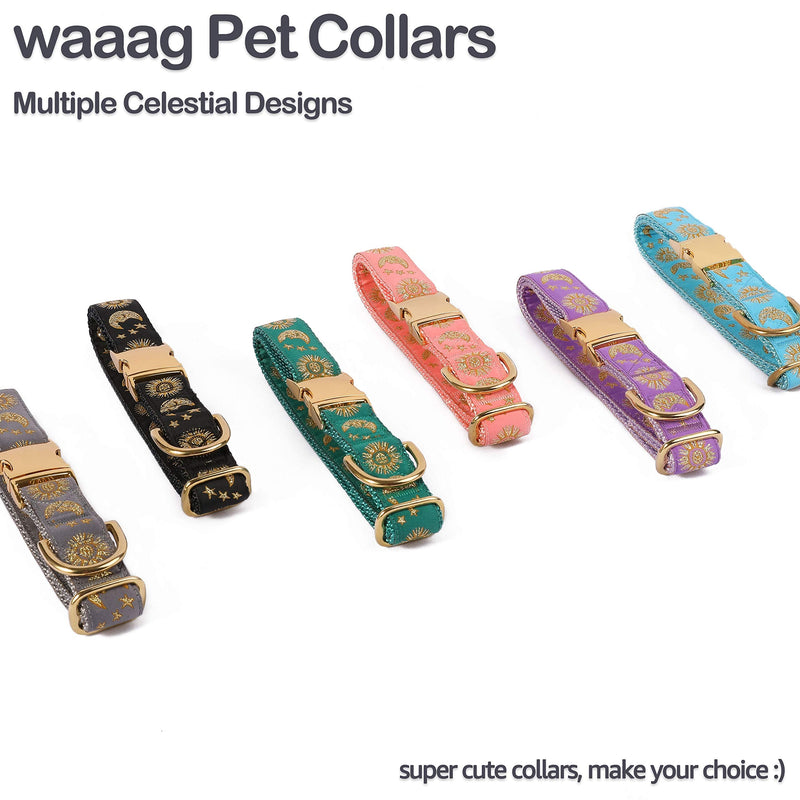 waaag Pet, Moons Stars Suns Dog Collar Cat Collar, Multiple Designs Crescent Celestial Dog Cat Collar Leash Harness Medium (Pack of 1) Medium (Pack of 1) Black Collar - PawsPlanet Australia