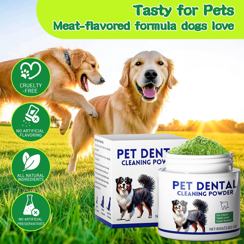 Mimo Style Dog Dental Powder, Dog Teeth Cleaning Powder, Targets Tartar & Reduces Plaque & Bad Breath - Teeth Cleaning Made Easy Eliminate - Meat-Flavored Formulated (Green) White - PawsPlanet Australia