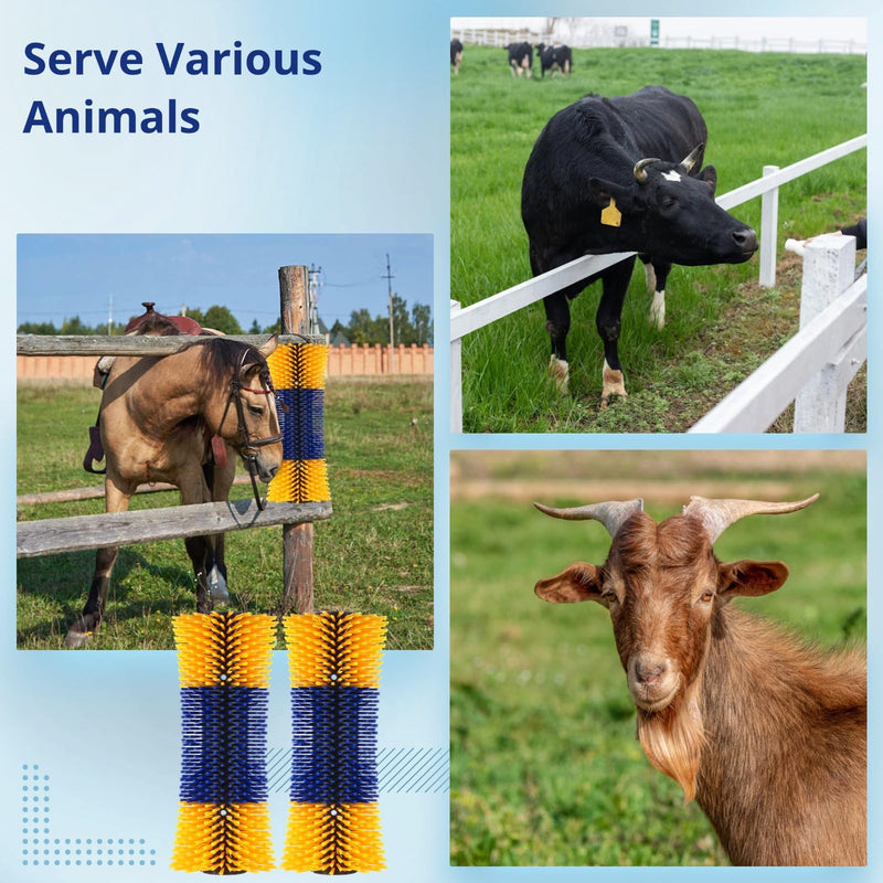 4 Pack Livestock Scratch Brush with Screws, Horse Scratching Post Goat Scratcher Brushes, Full Massage Grooming Brush for Cow, Cattle, Sheep, Pig Back Itching Relieve, 17.1 x 7.2 Inch - PawsPlanet Australia
