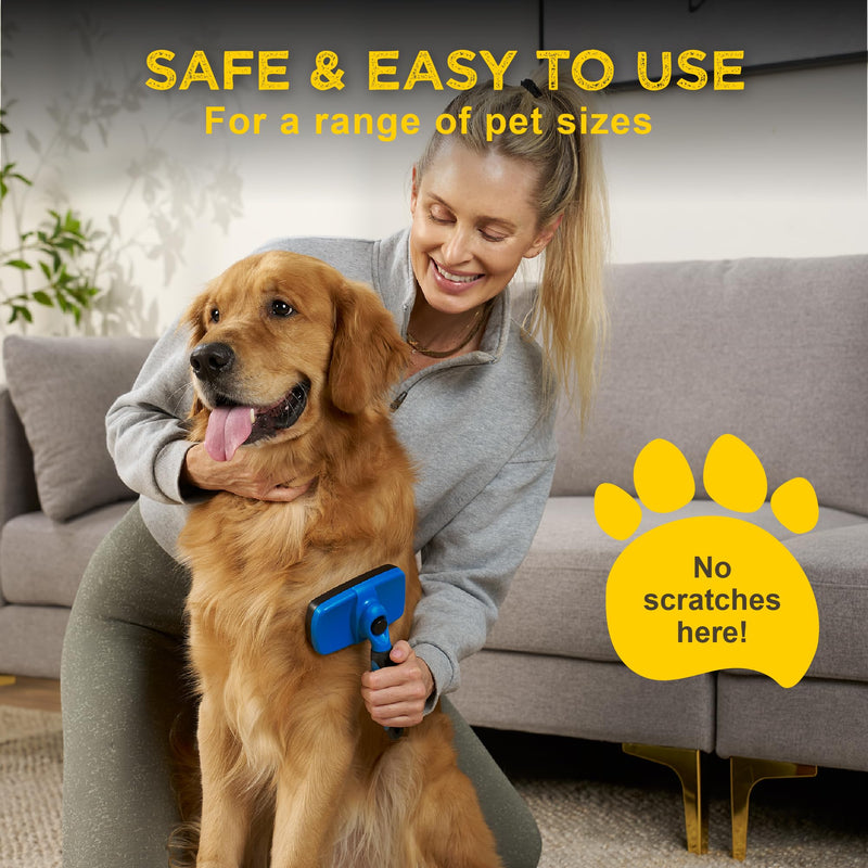 Deshedding Dog Brush for Shedding – Self Clean Cat Brush Deshedding & Grooming Tool for Long Haired and Short Haired Dogs, Slicker Brushes for Dogs, Skin-Friendly, Retractable Bristles, Easy to Clean Blue - PawsPlanet Australia