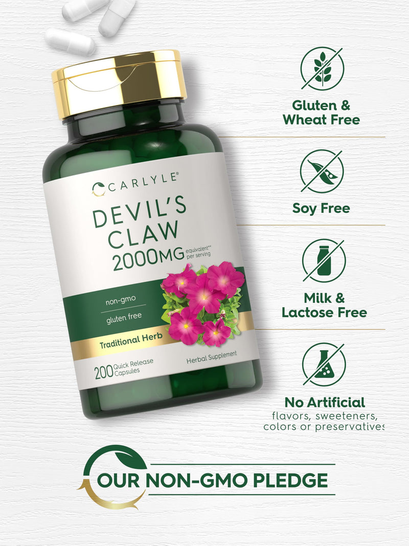 Carlyle Devils Claw | 200 Capsules | Concentrated Root Extract | Devils Claw Herbal Supplement | Non-GMO, Gluten Free Supplement - PawsPlanet Australia