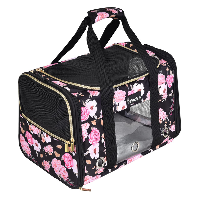 Petmolico Cat Carrier Soft-Sided Pet Bag for Small Medium Cats Puppies 16LBs - Airline Approved Pet Travel Carrier 3 Open Doors (Medium,Pink Peony) Pink Peony