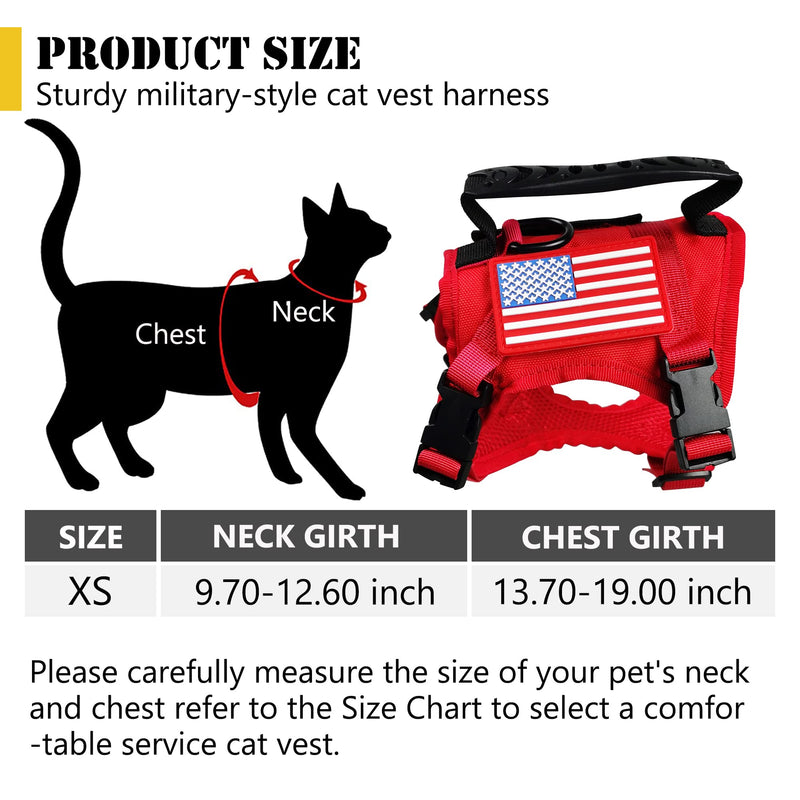 Tactical Cat Harness and Leash for Walking Escape Proof, Adjustable Military K9 Pet Vest Harness Easy Control for Large Cat, Puppy and Small Dog (Red) Red
