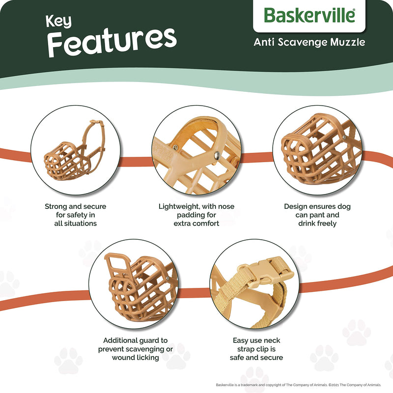 Safe BASKERVILLE ANTI SCAVENGE MUZZLE, Size 8, Dog can Pant and Drink, Prevents Biting and Food Waste Scavenging, Ideal for Longer Nosed Dogs, Breathable Dog Training Muzzle for Medium & Large Dogs - PawsPlanet Australia