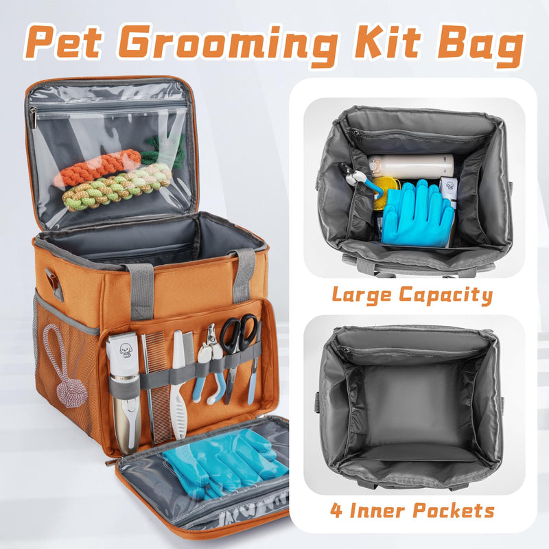 SMYV Pet Grooming Bag for Dog Grooming Supplies, Dog Tote Travel Bag for Pets Grooming Tools Kit Accessories - Orange - PawsPlanet Australia