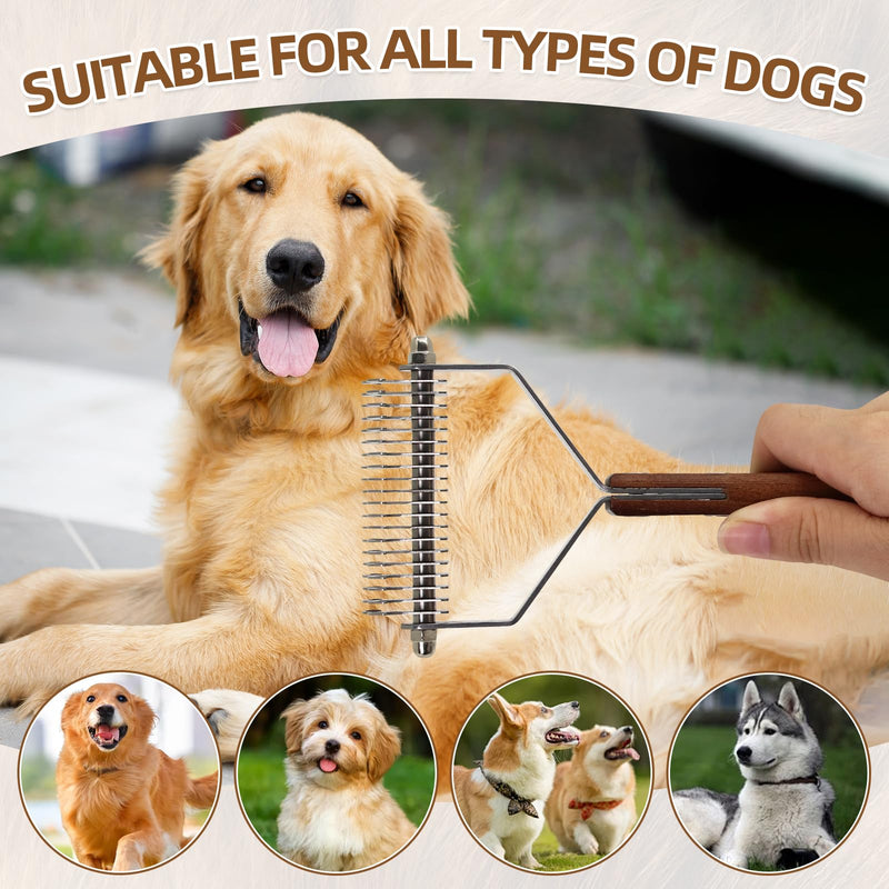 Large 2-Sided Undercoat Rake for Dogs and Cats?Professional Pet Grooming Shedding Tool Combs for Animals?Stainless Steel with Wooden Handle for Thick Coats (20-Blades) 20-Blades - PawsPlanet Australia