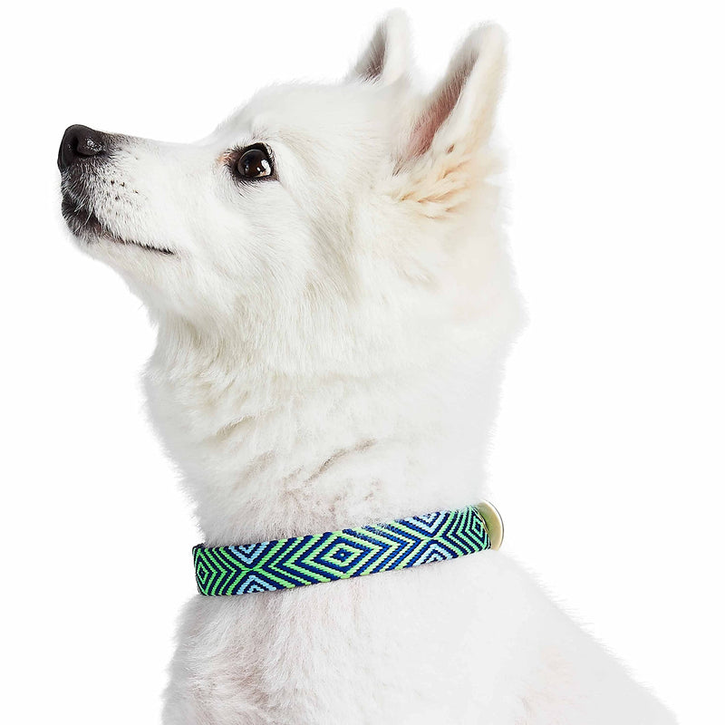 Blueberry Pet Southwestern Tribal Lozenges Stylish Green Adjustable Dog Collar with Metal Buckle, Neck 9-12.5", for Small Breed