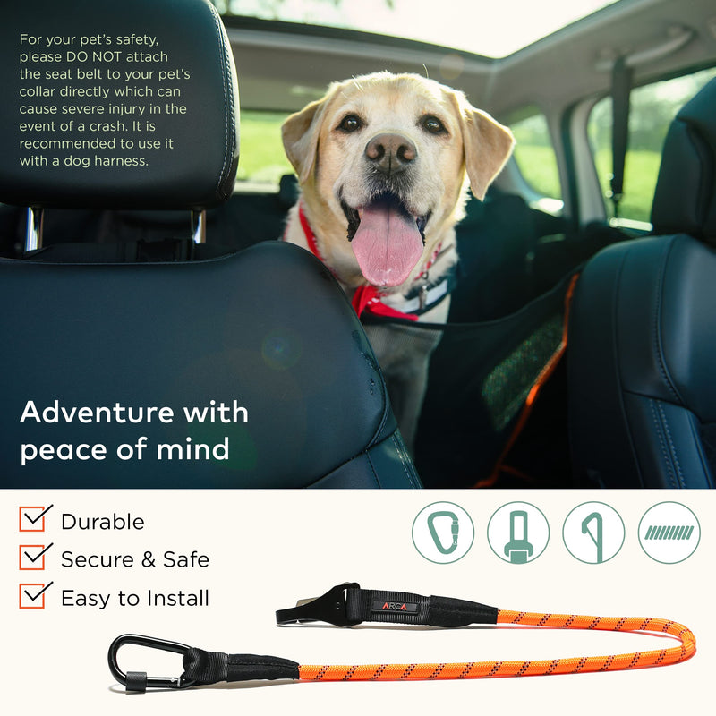 ARCA PET Safety Seat Belt | Universal Dog Seatbelt | Durable Reflective Car Seatbelt for Dogs with Clip Hook Latch, Buckle and Alloy Carabiner- Safe and Secure Pet Safety Restraint for Car Seat Buckle Orange - PawsPlanet Australia