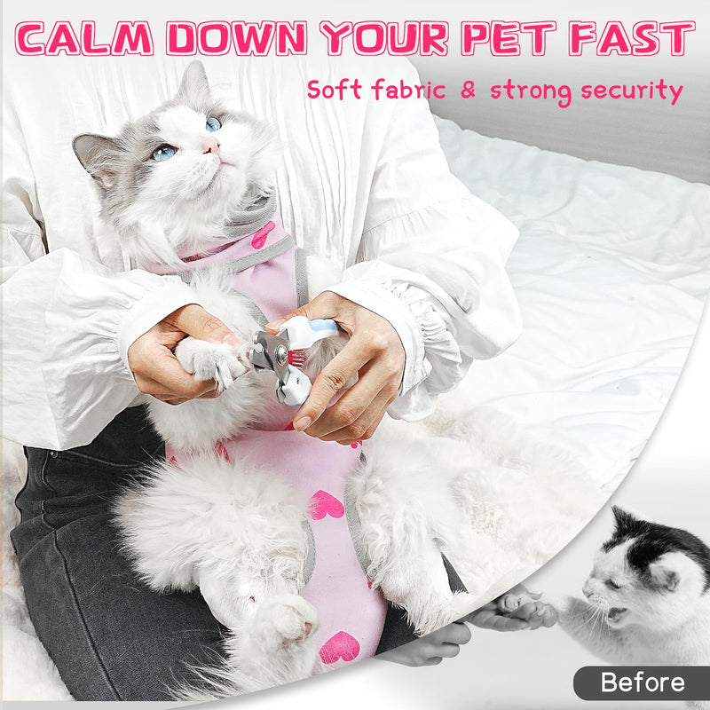 Cat Grooming Hammock, Self-Adherent Wrap for Cutting Nails, Anti-Escape Calming Grooming Bag for Medicine, Nail Clipping, Teeth Brushing, Ear Cleaning (Love, L（WT: 9-18 lbs）) L（WT: 9-18 lbs） Love - PawsPlanet Australia
