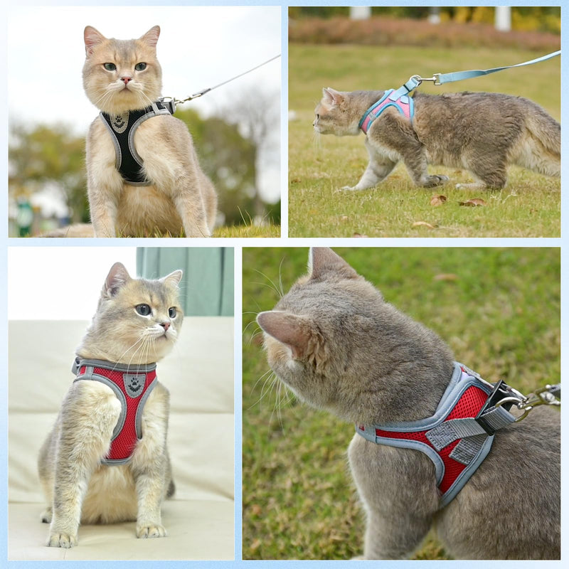 SCENEREAL Cat Harness and Leash Set Escape Proof, Adjustable Soft Air Mesh Kitten Harnesses for Girls Boys Small Medium Big Cats, Reflective Light Travel Pet Walking Vest for Puppy Rabbit, Black S Black(gray wrap and leash) S(Chest 11.5-13") - PawsPlanet Australia
