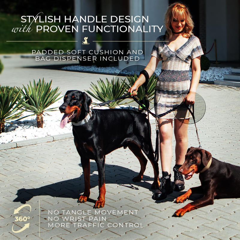 Premium Double Leash for Two Dogs – Shock Absorbing Anti Pull Double Lead for Medium & Large Breeds with Adjustable Dual Leash Attachment for 2 Dogs Adjustable Premium Black For 2 Medium/Large Dogs - PawsPlanet Australia