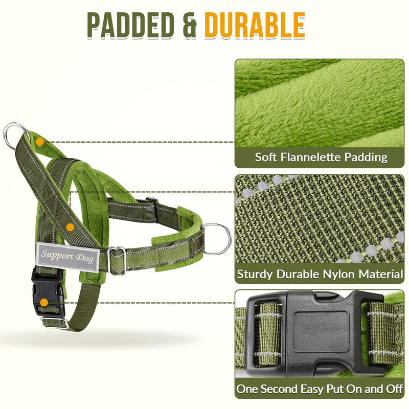 SlowTon No Pull Dog Harness - Heavy Duty Dog Harness and Leash Set for Medium Large Dogs, Reflective Tactical Harness with Soft Padded and Front Clip for Easy Walk and Training (Green L) Green - PawsPlanet Australia