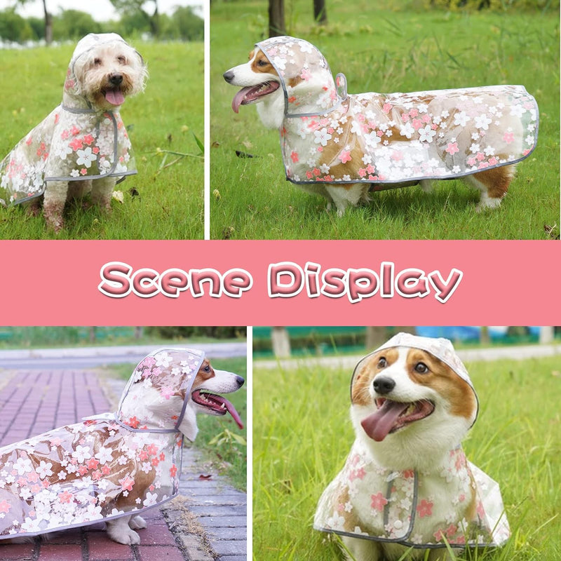 Dog Rain Jacket, Clear Flower Pattern Rain Coat for Dogs Small Dog Raincoat with Hood Waterproof Dog Raincoat Portable Dog Poncho Raincoat for Small Medium Dogs(Pink,M) Pink