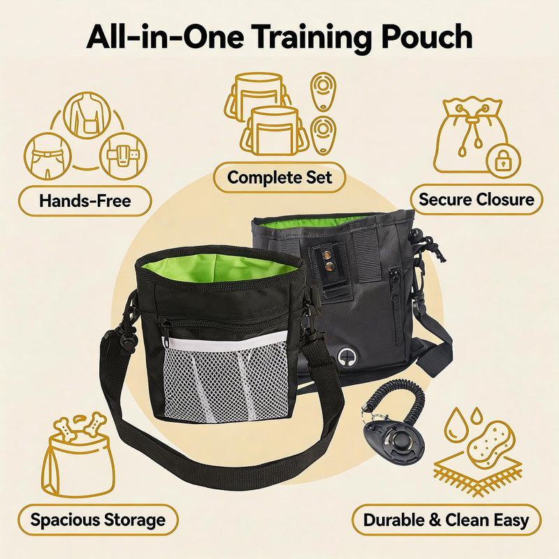 2Pack Dog Training Treat Pouch for Pet Training, with 2 Dog Training Clicker, Drawstring Closure, Hands-Free Dog Walking Bag with Poop Bag Dispenser, 7x5.5x2.7