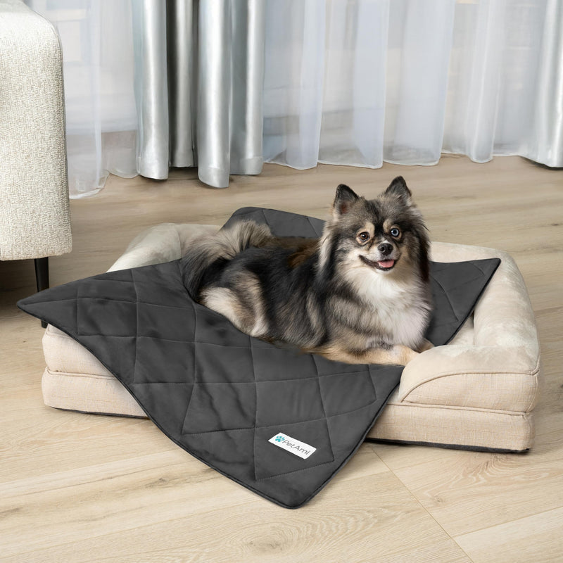 PetAmi Premium Cooling Dog Blanket | Lightweight Fluffy Pet Throw Blanket Bed Cover for Dogs, Cat, Puppies | Pet Blanket Furniture Protector Couch Sofa | Reversible Fuzzy Cozy | 24x32, Grey Small (24x32) - PawsPlanet Australia