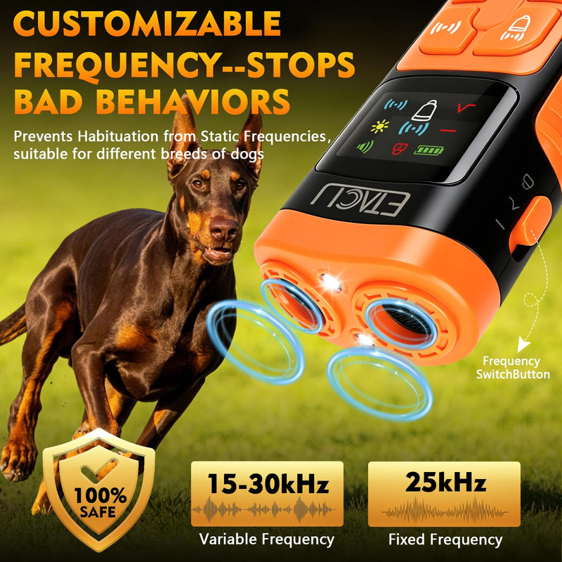 ETACCU Dog Bark Deterrent Devices, Anti Barking Device for Dogs Ultrasonic Bark Stopper Portable Dog,4 Training Modes 23 FT Range Barks for Dogs