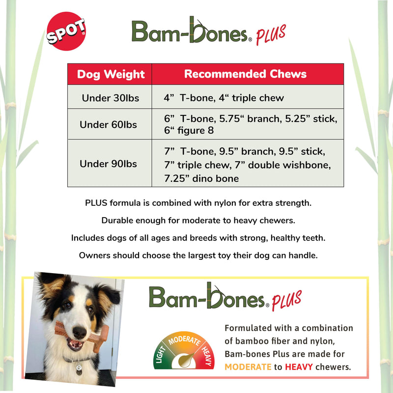 SPOT Bam-bones PLUS Branch -Bamboo Fiber & Nylon, Durable Long Lasting Dog Chew for Aggressive Chewers – Great Toy for Adult Dogs & Teething Puppies under 60lbs, Non-Splintering, 5.75in, Beef Flavor Medium - PawsPlanet Australia