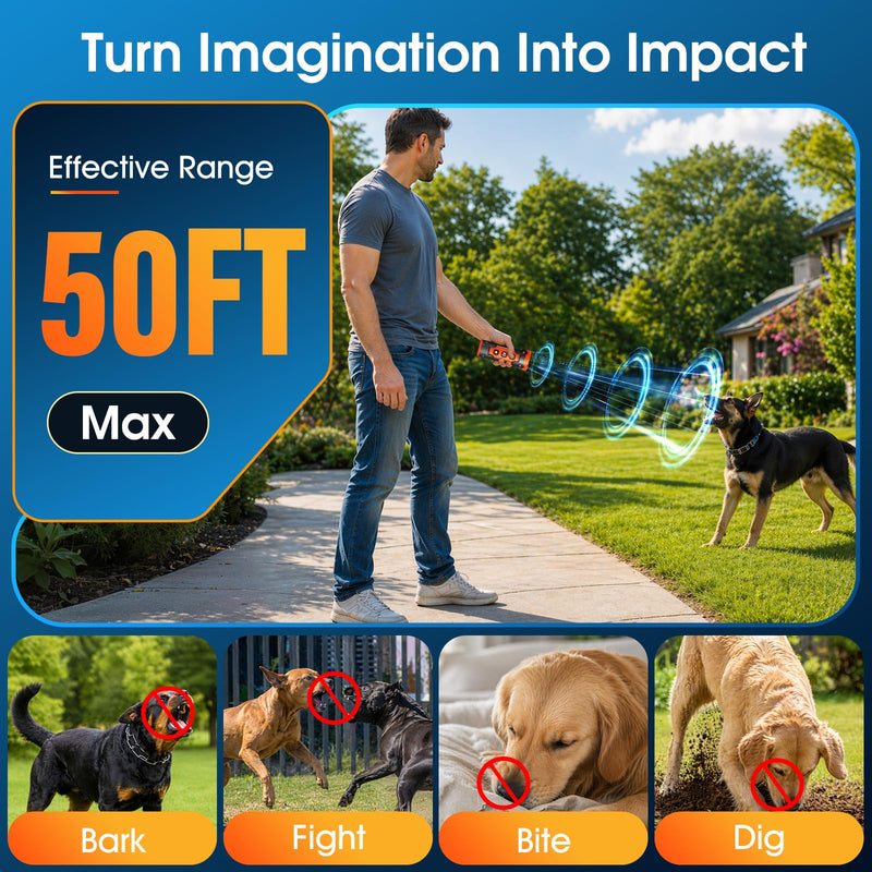 2026 New Dog Bark Deterrent Devices, 1-Touch Anti Barking Device for Dogs with 3 Sonic Heads, 50ft Range, Rechargeable & Safe Dog Training Tool with Flashlight, Helps Improve Behavior Coral Orange