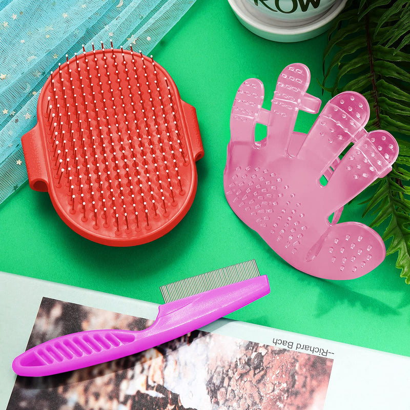 Patelai 4 Pieces Bunny Grooming Kit: Rabbit Nail Clipper, Rabbit Brush, Hair Remover, Shampoo Brush with Adjustable Ring Handle for Rabbits, Hamsters(Pink, Red) Pink, Red - PawsPlanet Australia