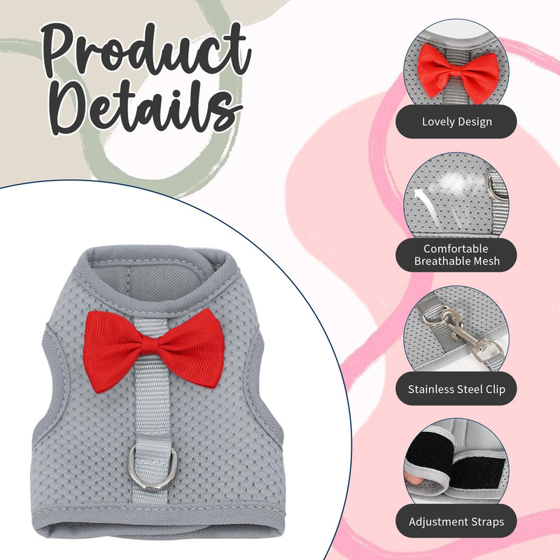 AIITLE Bunny Harness and Leash Set with Cute Bow, Soft Breathable Mesh Vest Harness for Rabbits Kitten Ferret Small Pig Puppy Walking Supplies Grey M Medium - PawsPlanet Australia