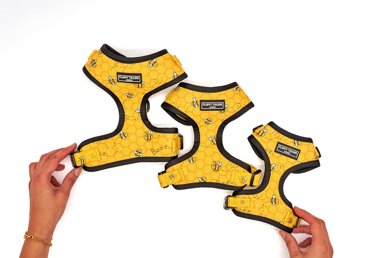 Bee Pattern Yellow Dog Harness No Pull Adjustable Puppy Cat Honeycomb Design Vest Harness Small Dog Breathable Soft Padded Pet Chest Strap (Extra small) Extra small