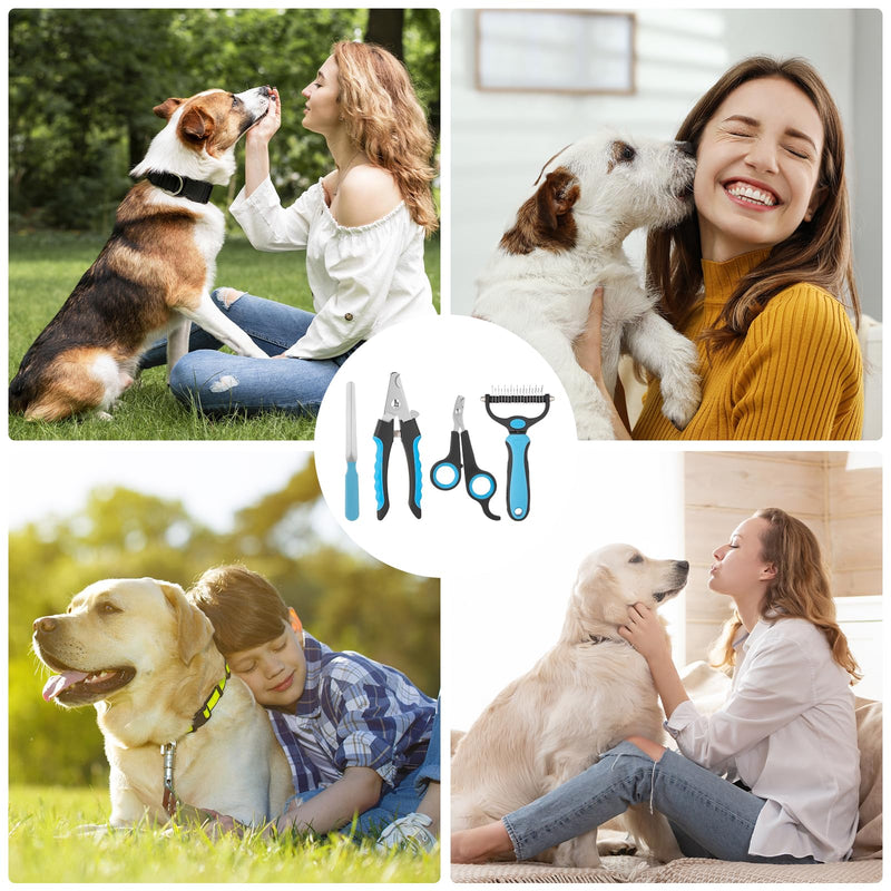 Professional Dog Nail Trimmers & Clippers with Safety Guard - 4-Piece Grooming Kit for Safe Painless Nail Trimming, Includes Pet Nail Clippers and Dog Brush for Shedding - PawsPlanet Australia