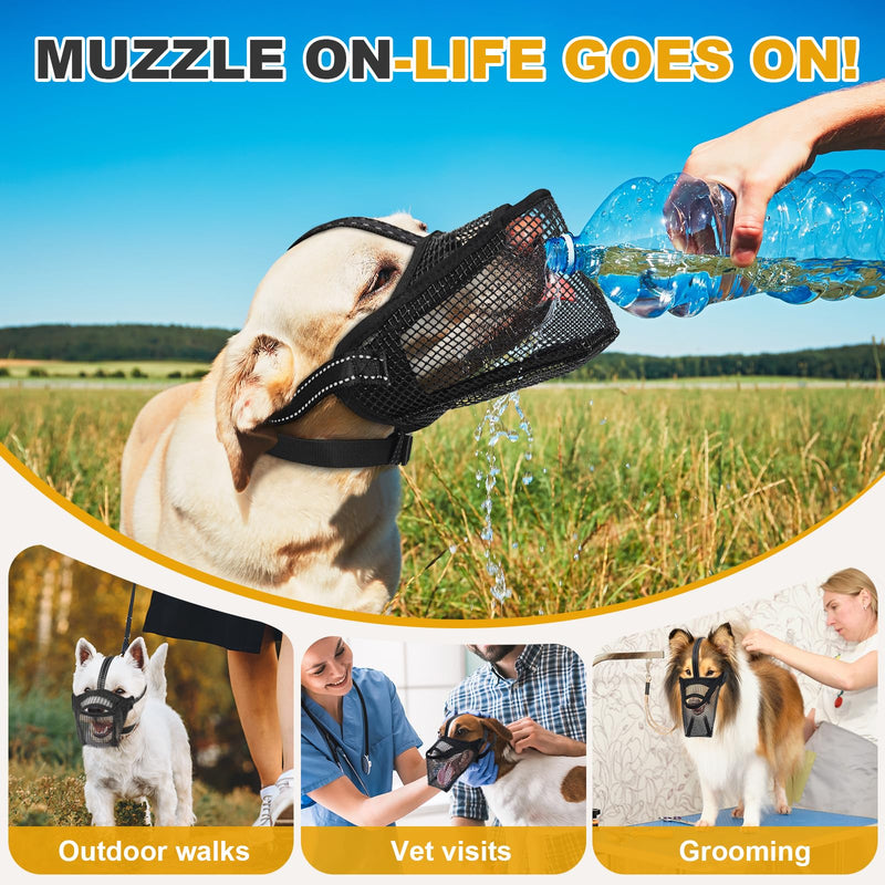 Mesh Dog Muzzle, Breathable Soft Dog Muzzle with 3 Reflective Straps for Secure Fit, Prevents Biting, Chewing Scavenging – Adjustable for Small Medium Large Dogs, XXL