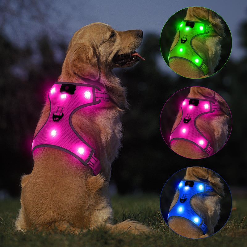 Light Up Dog Harness - Safety LED Dog Vest, No-Pull LED Dog Harness, Rechargeable Glowing Pet Vest Light for Night Walking Camping (Pink, Small) Pink - PawsPlanet Australia