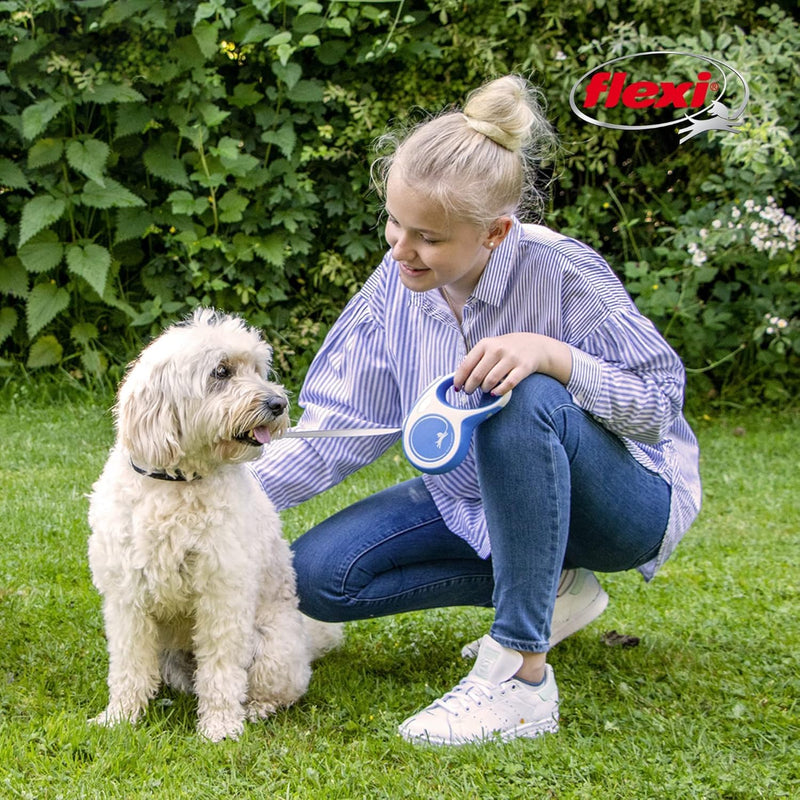 FLEXI New Comfort Tape Retractable Dog Leashes for Small Dogs Upto 33 lbs. – 16 ft., Blue | Tangle Free Pet Walking Leash with One-Handed Brake, Pause, Lock|German Quality Product Small - 16 Feet - PawsPlanet Australia