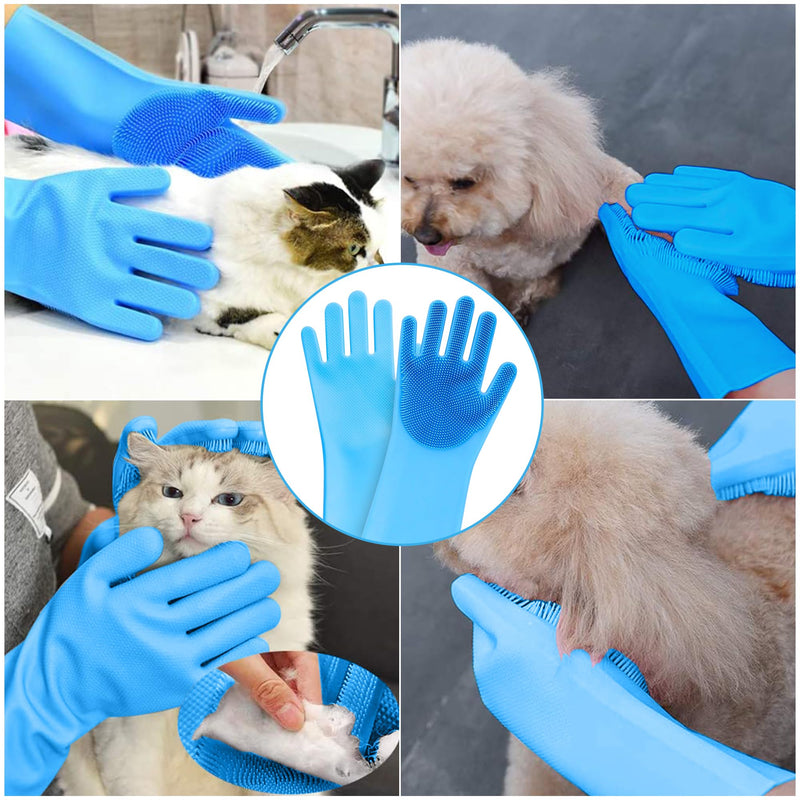 Pet Grooming Gloves, Dog Washing Gloves with High-Density Teeth, Silicone Dog Bathing Gloves with Enhanced Five Finger Design, Bathing and Massaging for Dogs and Cats (Blue) Blue - PawsPlanet Australia