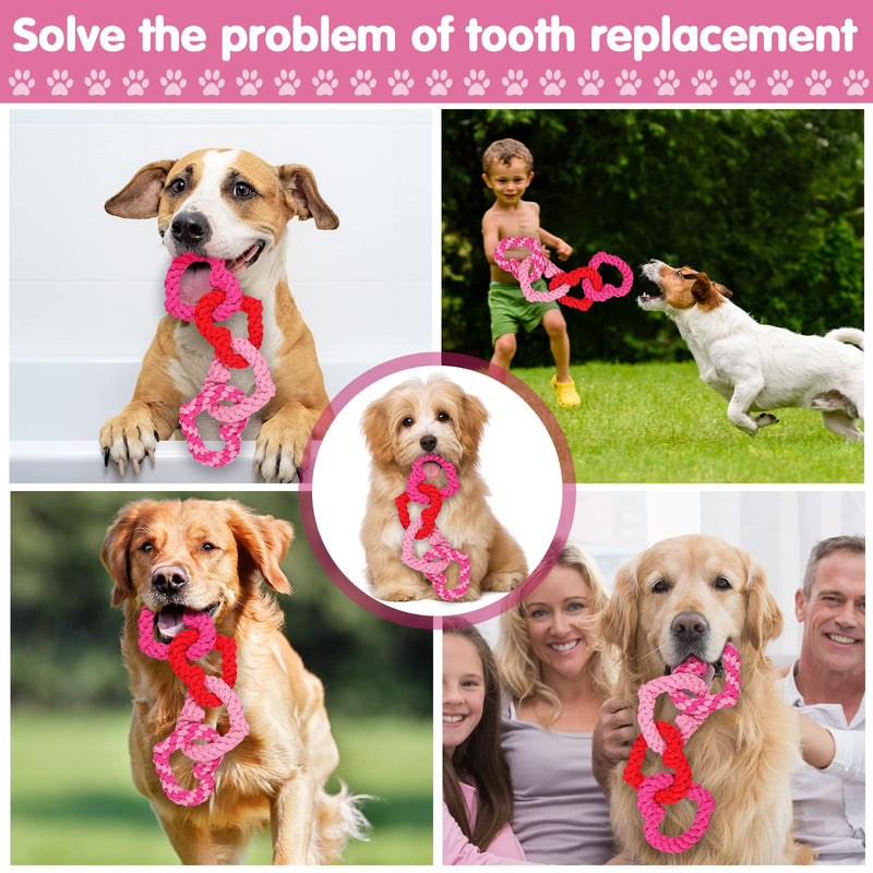 Civaner Valentine's Day Dog Pet Chew Toys Interlocking Heart Shaped Dog Rope Toys Tough Dog Toys Puppy Pets Teething Toys for Small to Medium Dogs, 3.9 x 3.5 Inches