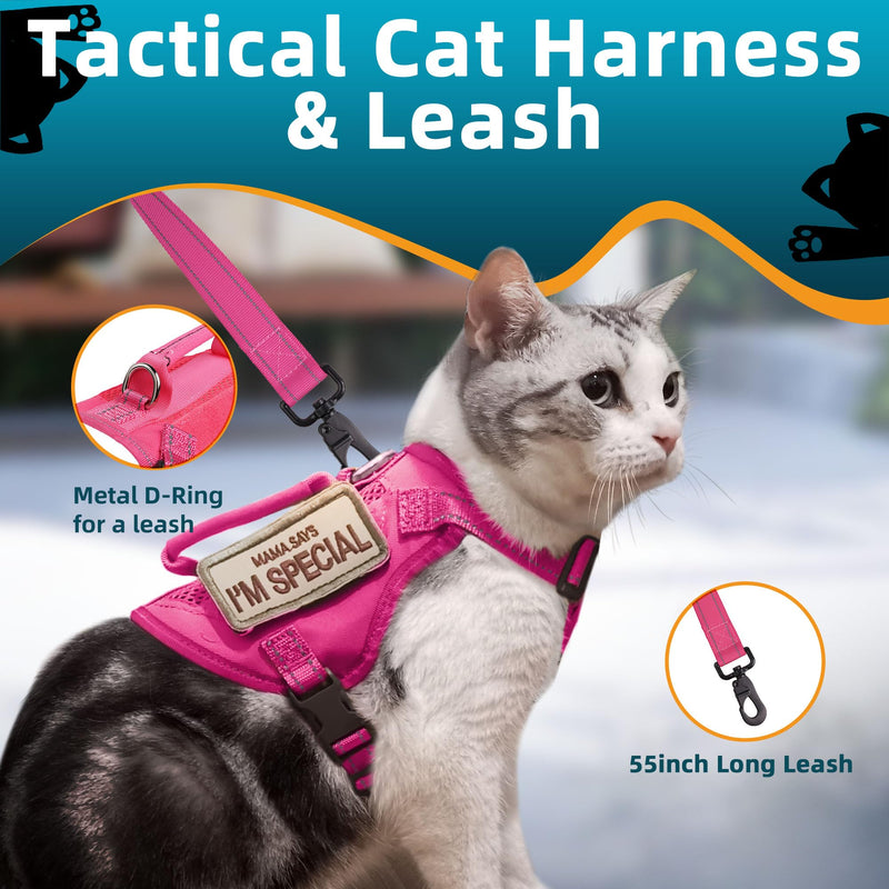 Tactical Cat Harness Pink for Walking Esacpe Proof,Adjustable Soft Mesh Large Cat Vest with Rubber Handle Easy to Control,Molle Patches L - PawsPlanet Australia