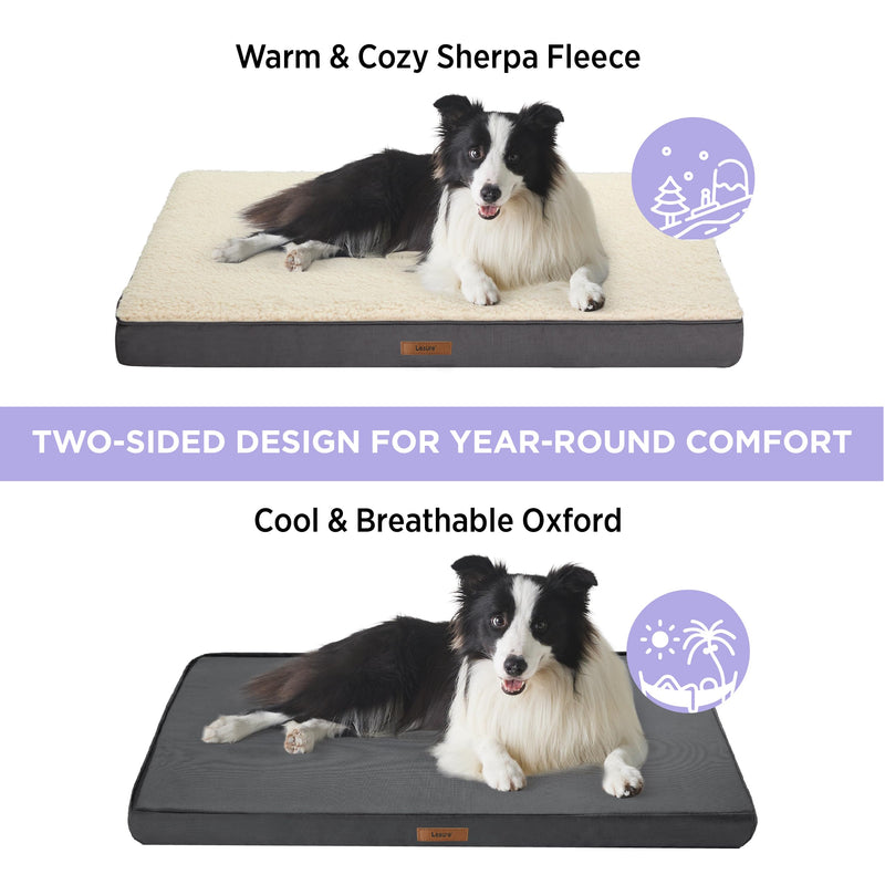 LE SURE Washable Dog Bed Cover Replacement - Large Size Plush Fleece Cover for Orthopedic Egg Crate Foam Pet Mat 36x27x3 Inches, Grey L Grey-Sherpa - PawsPlanet Australia