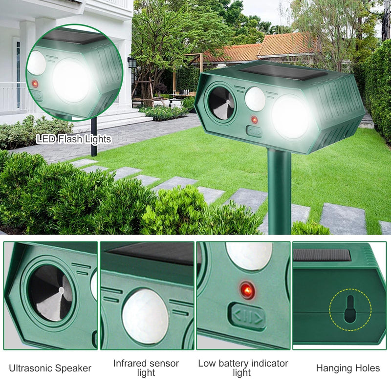 2025 Solar Animal Repellent,Upgraded Ultrasonic Cat Repellent Outdoor,Waterproof Deer Deterrent for Bird Dog Skunk,Squirrels Deterrent with Motion Detection Flash Lights for Farm Patio (2 Pack) 2
