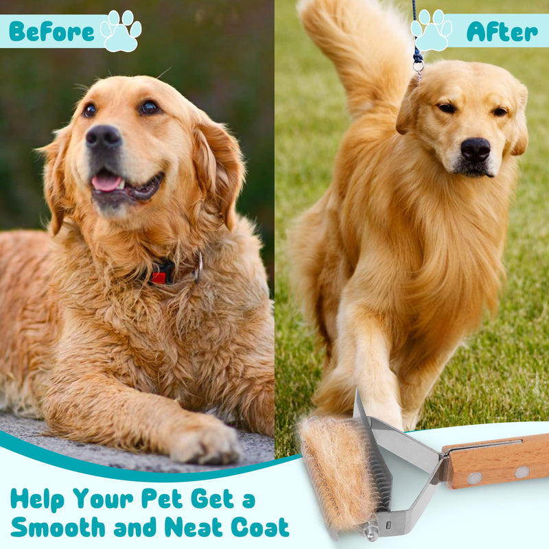 Dematting Comb for Dog and Cat - 2-in-1 Pet Grooming Brush for Long Haired Pet, Double Sided Dematting Shedding Comb with Nail Clipper, Matted Fur Removal Grooming Tool for Knots Mats Tangles