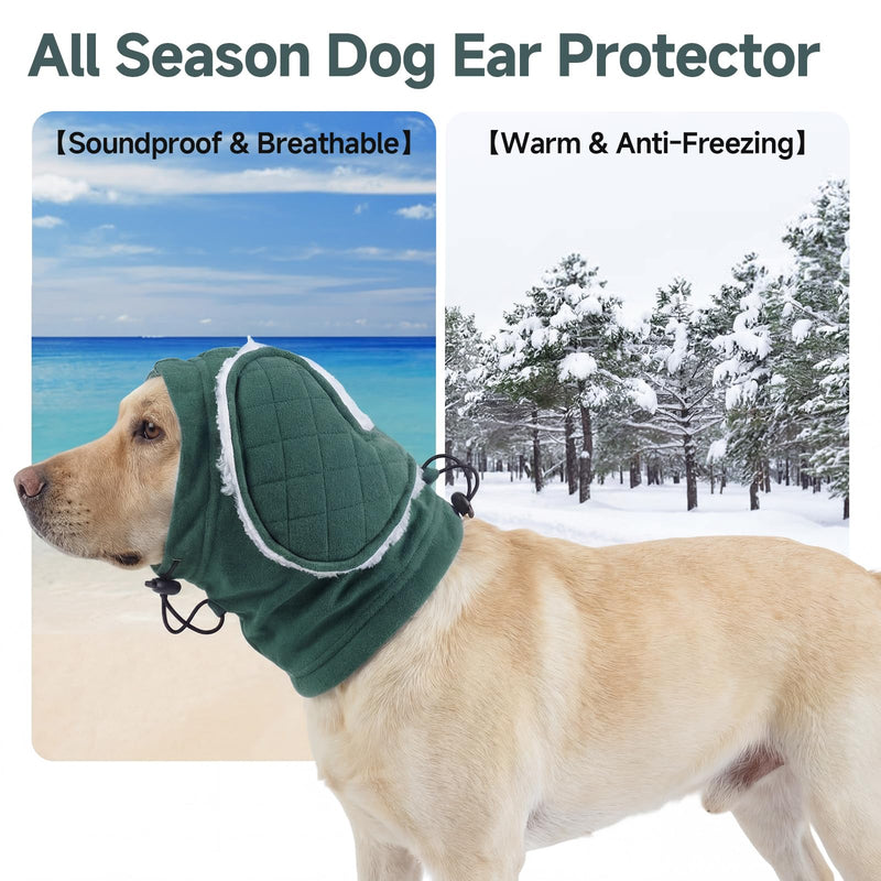 Dog Ear Muffs for Noise Protection – Dog Ear Defenders Calming Hoodie for Anxiety Relief, Anti Scratch Ear Wrap for Grooming Blow Drying Fireworks Thunder (Green, S) Green