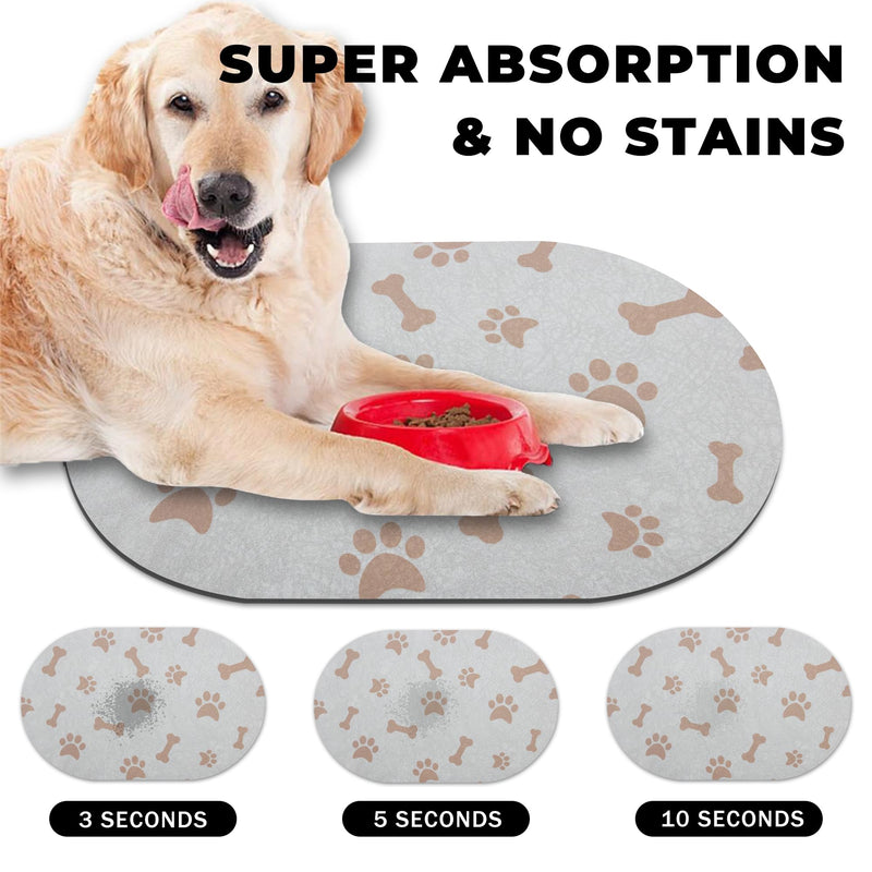 YCT Dog Food Mat - Cat Dish Mat Dog Bowl Mat - No Stains Easy Clean Dog Mat for Food and Water - Absorbent Quick Dry Pet Mat, 11.8"x18.1" Beige 18.1 x 11.8 inches Beige（Oval） - PawsPlanet Australia