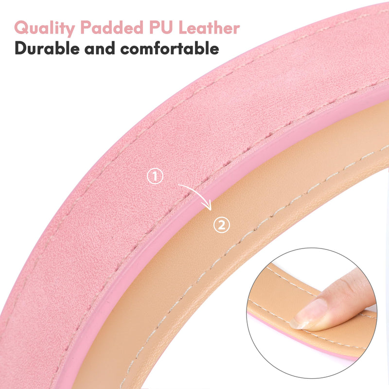 Leather Dog Collar for Small Medium Large Dogs, Soft Padded Dog Leather Collar with Heavy Duty Gold Buckle, Durable & Comfortable for Large Dogs Daily Walking (Pink, L) L:Neck 15-20.5’’, Width 1.0’’ Pink - PawsPlanet Australia